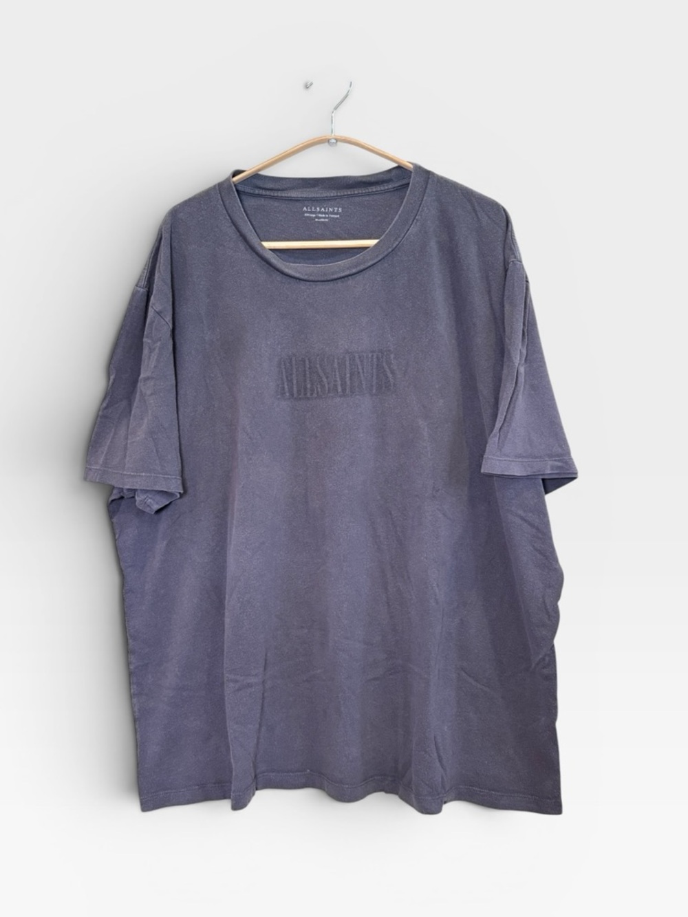 AllSaints Men's Faded Distressed Grey Logo Tee Shirt Size XX-Large